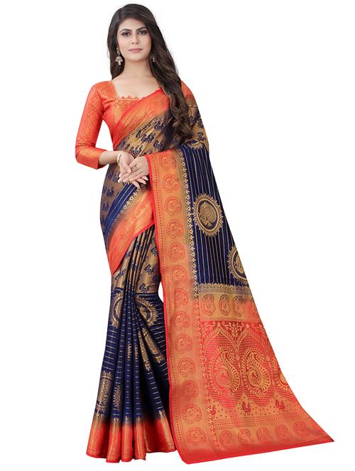 women zari work banarasi saree with blouse - 21250847 - Very Small Image - 1