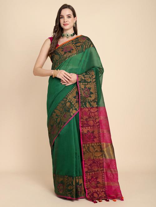 women solid bordered saree - 21251321 - Very Small Image - 1