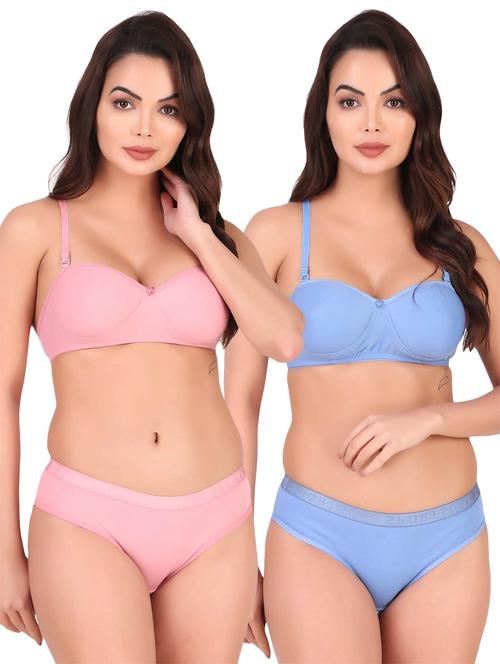 women set of 2 solid bra and panty set - 21251543 - Very Small Image - 1