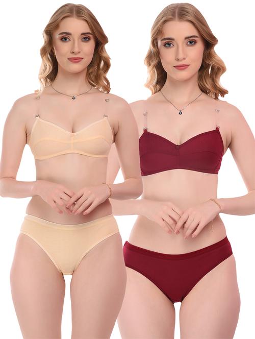 women solid set of 2 bra and panty set - 21251649 - Very Small Image - 1