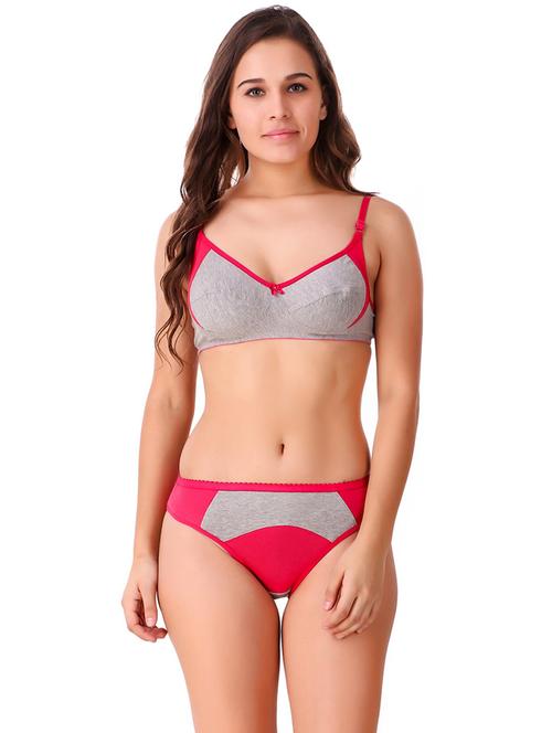 pink cotton blend bras and panty set - 21251674 - Very Small Image - 1