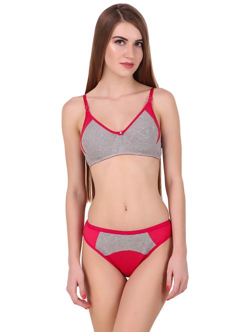 red cotton blend bras and panty set - 21251755 - Very Small Image - 1