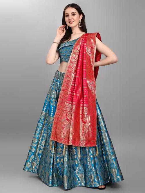 light blue flared lehenga set - 21253184 - Very Small Image - 1