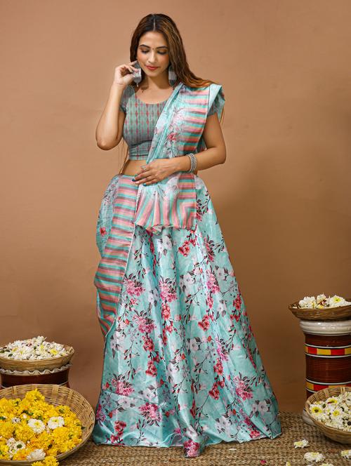 purple satin blend flared lehenga - 21253203 - Very Small Image - 1