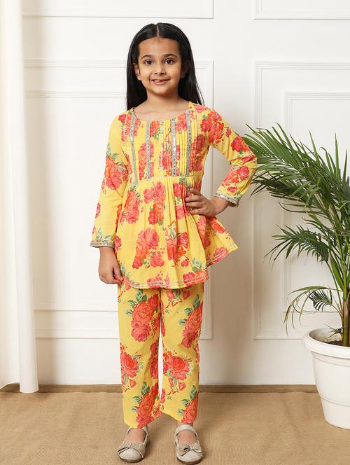 girls printed cotton kurta palazzo suit set - 21254051 - Very Small Image - 1