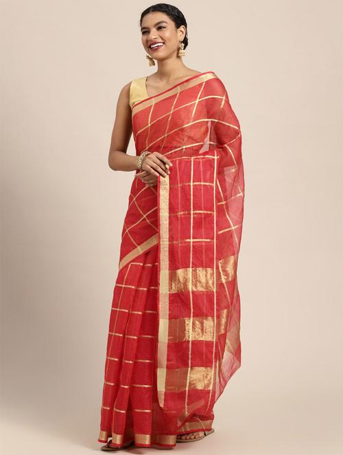 red kota doria saree - 21256913 - Very Small Image - 1