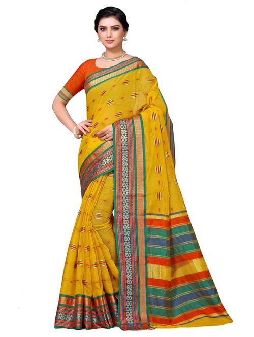 yellow printed handloom saree with blouse - 21256916 - Very Small Image - 1