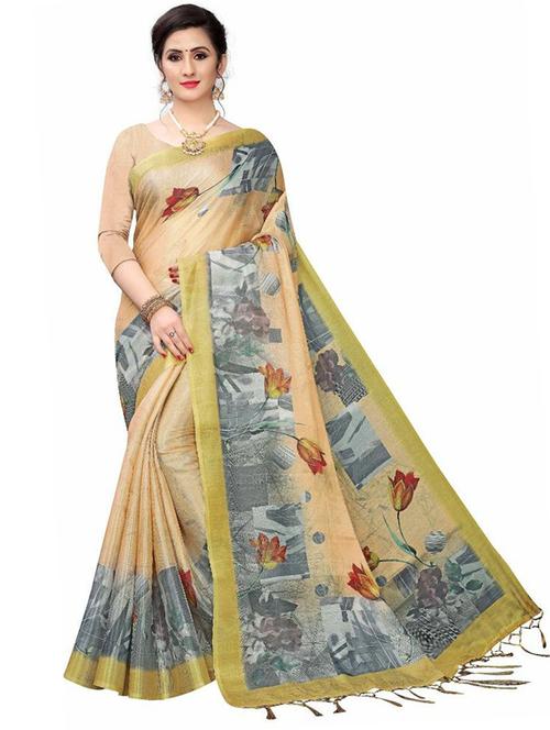 cream ready to wear saree with blouse - 21257013 - Very Small Image - 1