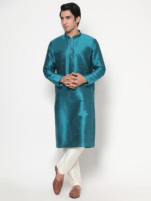 teal blue kurta & pant set - 21257044 - Very Small Image - 1