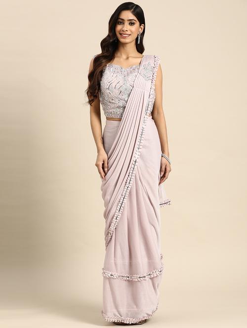 women pink solid ready to wear saree - 21259248 - Very Small Image - 1