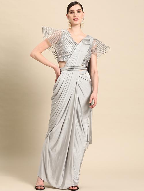 women grey solid ready to wear saree with blouse - 21259271 - Very Small Image - 1
