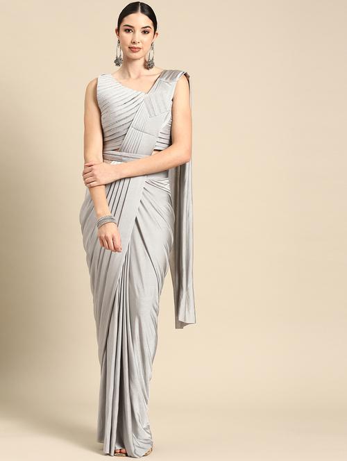 women grey solid ready to wear saree with blouse - 21259291 - Very Small Image - 1