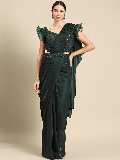 women green solid ready to wear saree with blouse - 21259304 - Very Small Image - 1