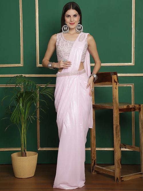 women pink solid ready to wear saree - 21259376 - Very Small Image - 1