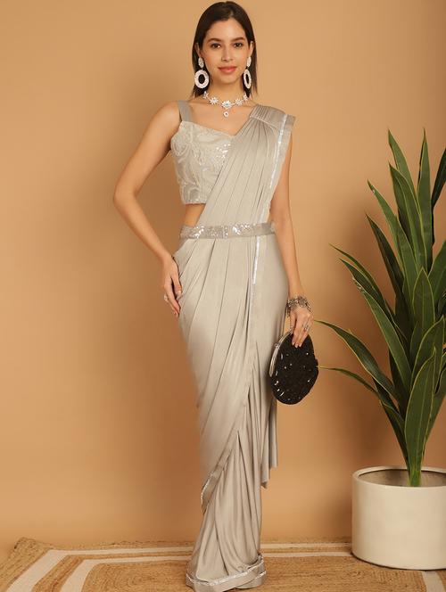 women grey solid ready to wear saree - 21259378 - Very Small Image - 1