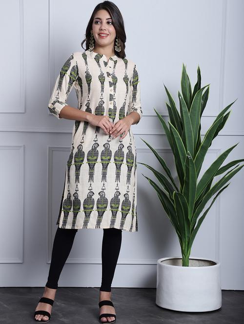 women three quarter sleeve printed straight kurta - 21259462 - Very Small Image - 1