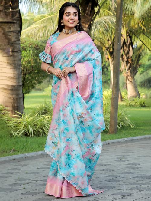 women printed zari boredered saree - 21260972 - Very Small Image - 1