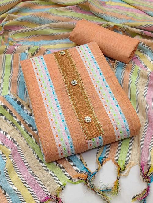 orange cotton blend unstitched suit - 21261716 - Very Small Image - 1
