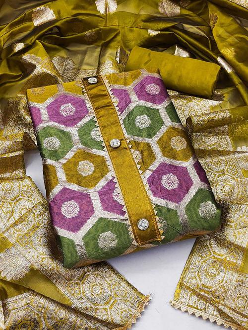 yellow cotton blend unstitched suit - 21261723 - Very Small Image - 1
