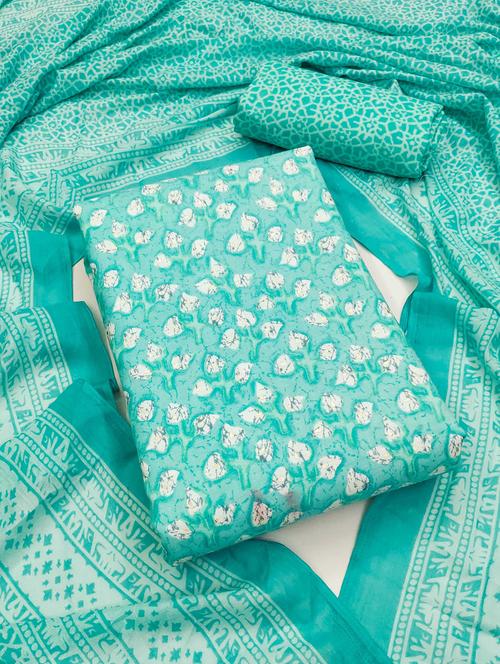 blue cotton blend unstitched suit - 21261724 - Very Small Image - 1