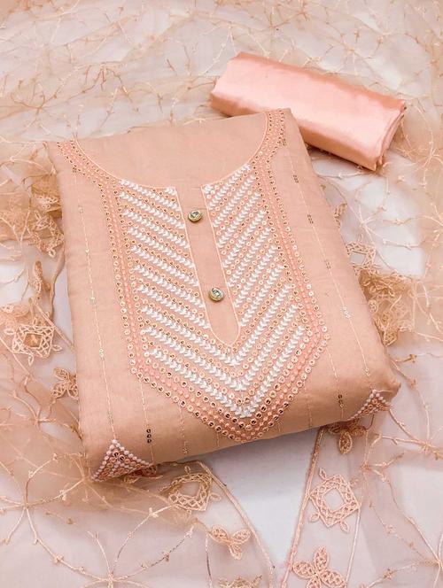 orange cotton blend unstitched suit - 21261733 - Very Small Image - 1
