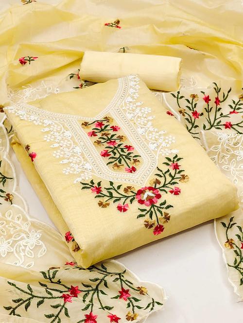 yellow cotton blend unstitched suit - 21261738 - Very Small Image - 1