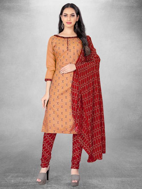 orange cotton blend unstitched suit - 21261757 - Very Small Image - 1