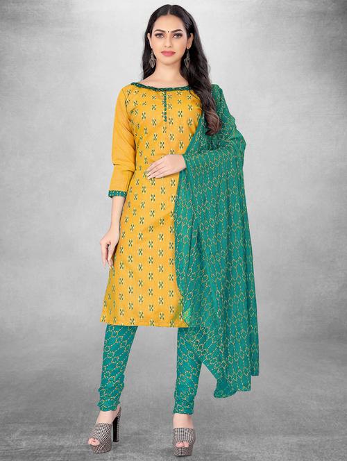 yellow cotton blend unstitched suit - 21261763 - Very Small Image - 1