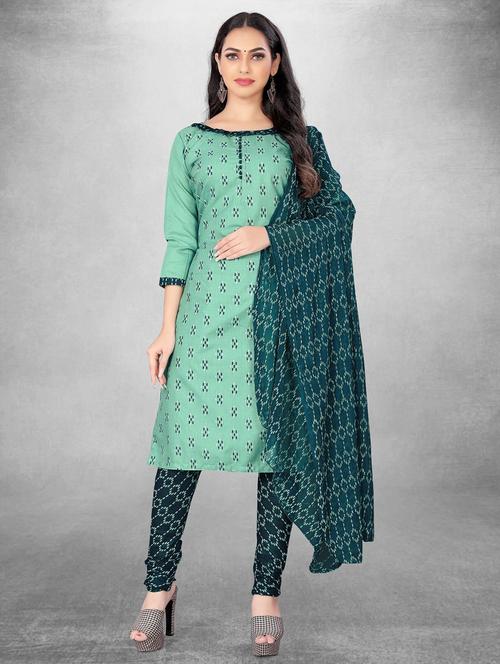 teal cotton blend unstitched suit - 21261764 - Very Small Image - 1