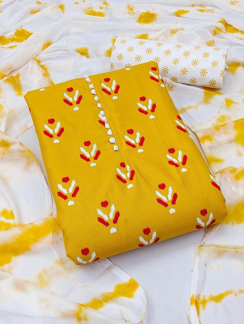 yellow cotton blend unstitched suit - 21261767 - Very Small Image - 1