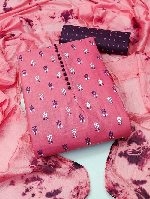 pink cotton blend unstitched suit - 21261770 - Very Small Image - 1