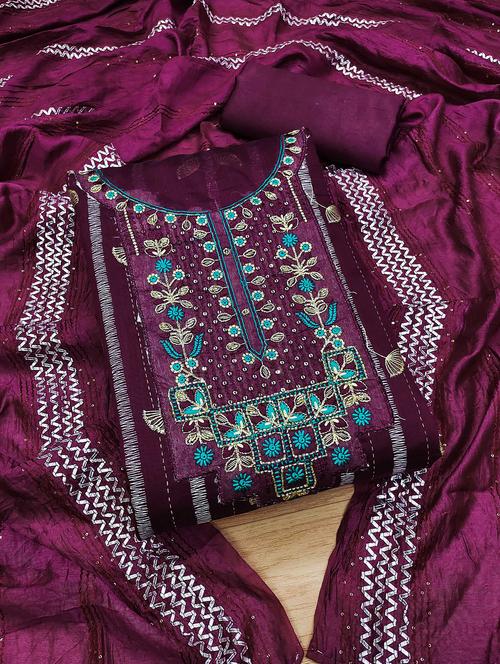 purple cotton blend unstitched suit - 21261780 - Very Small Image - 1