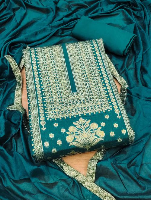 teal cotton blend unstitched suit - 21261787 - Very Small Image - 1