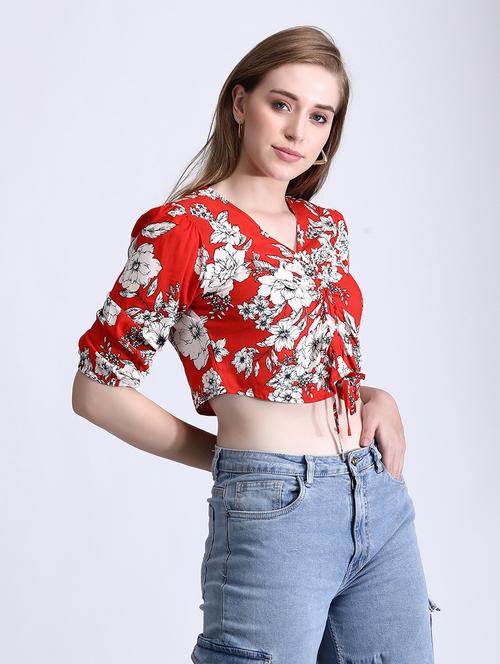 red rayon crop top - 21263285 - Very Small Image - 1