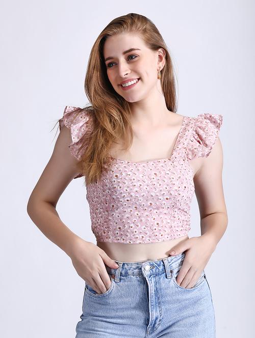 pink georgette crop top - 21263291 - Very Small Image - 1