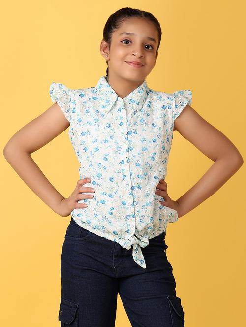 girls white florals printed top - 21266162 - Very Small Image - 1