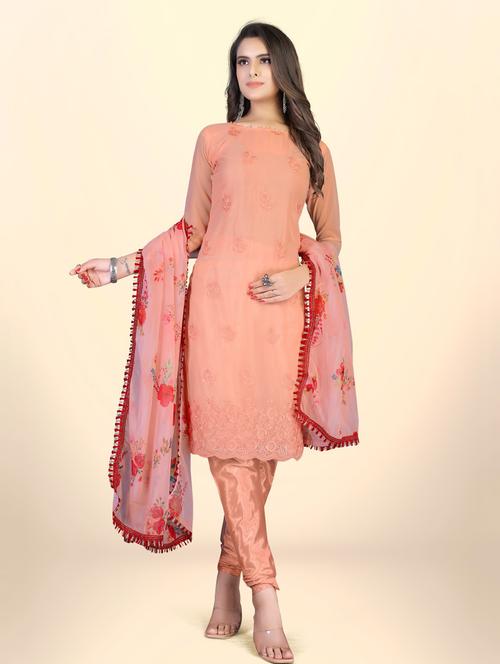 women solid with work unstitched suit set - 21266610 - Very Small Image - 1