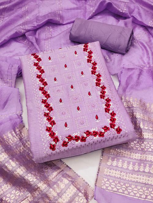 women solid with work unstitched suit set - 21266651 - Very Small Image - 1