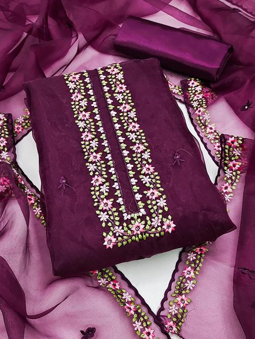 women solid with work unstitched suit set - 21266763 - Very Small Image - 1