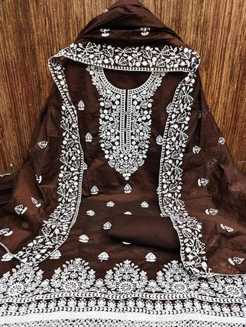 women solid with work unstitched suit set - 21266790 - Very Small Image - 1