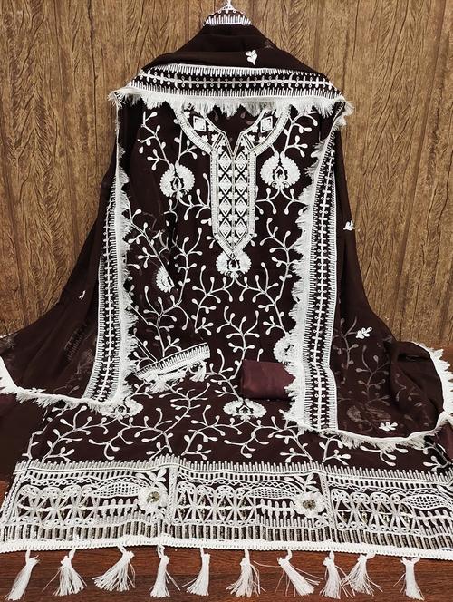 women solid with work unstitched suit set - 21266865 - Very Small Image - 1