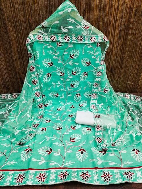 women solid with work unstitched suit set - 21266886 - Very Small Image - 1