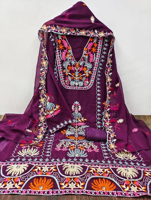 phulkari work unstitched suit set - 21267076 - Very Small Image - 1