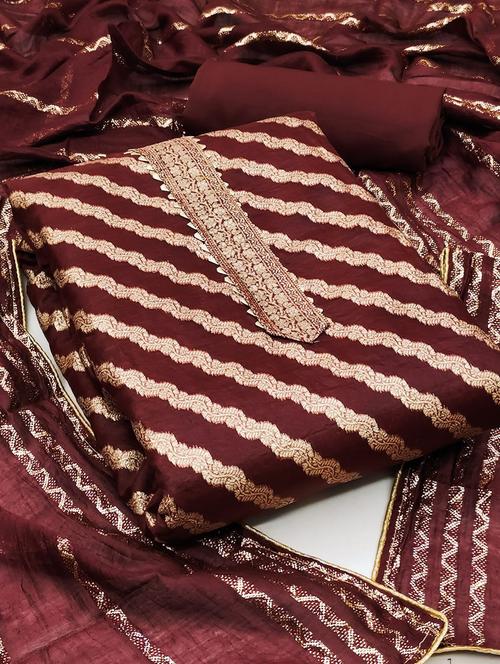 zari work self design unstitched suit set - 21267252 - Very Small Image - 1