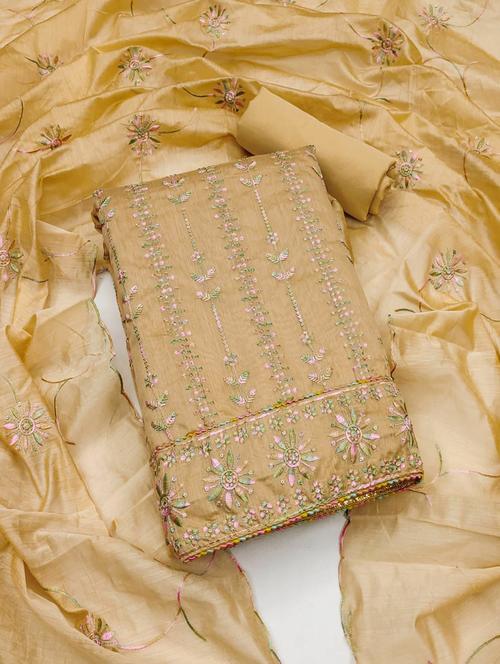 cream silk blend unstitched suit - 21267519 - Very Small Image - 1