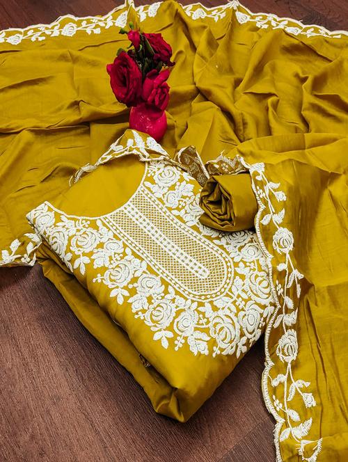 yellow silk blend unstitched suit - 21268013 - Very Small Image - 1