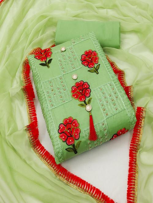 green cotton silk unstitched suit - 21268049 - Very Small Image - 1