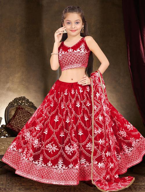 red chiffon lehenga choli set - 21269096 - Very Small Image - 1