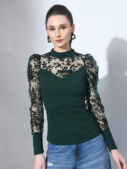 green cotton blend regular top - 21269632 - Very Small Image - 1