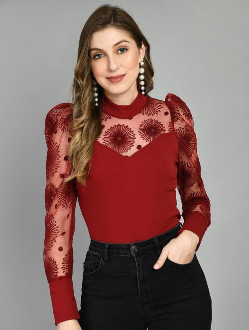 red cotton blend regular top - 21269660 - Very Small Image - 1